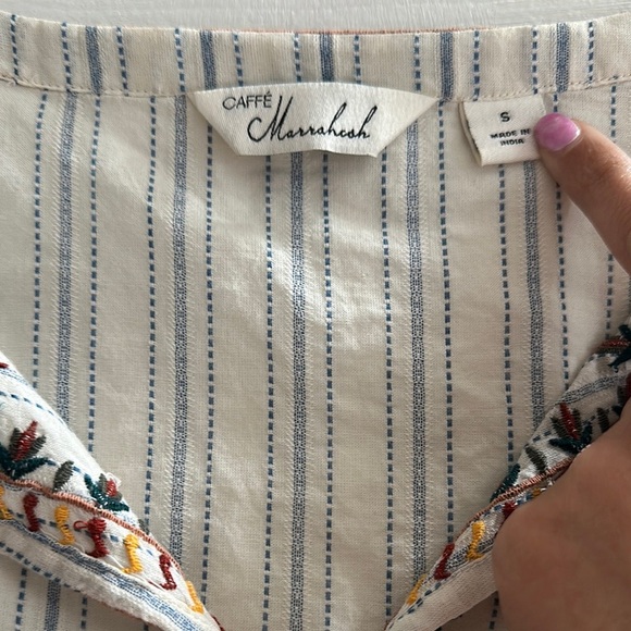 Caffe Marrakesh Striped Embroidered Tunic with Red Tassels 100% Cotton Women’s S - Picture 2 of 9